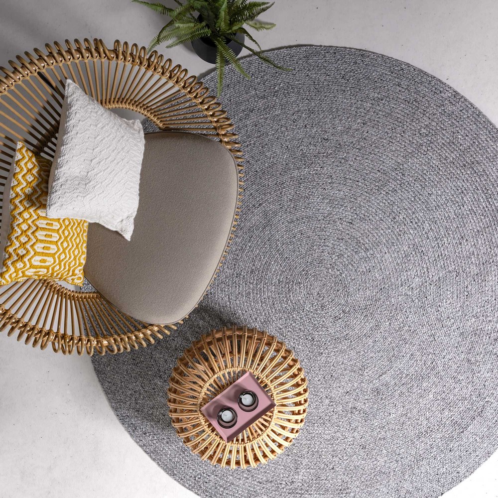 Nico Outdoor Circle Round Rugs in Grey